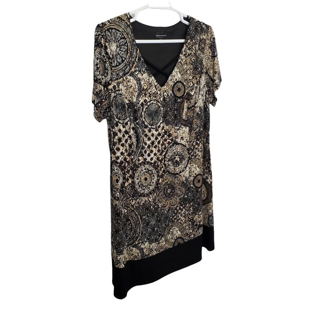 Connected Size 18W Dress Patterned Crisscross Neck Earthy Artifact Print - Picture 1 of 7